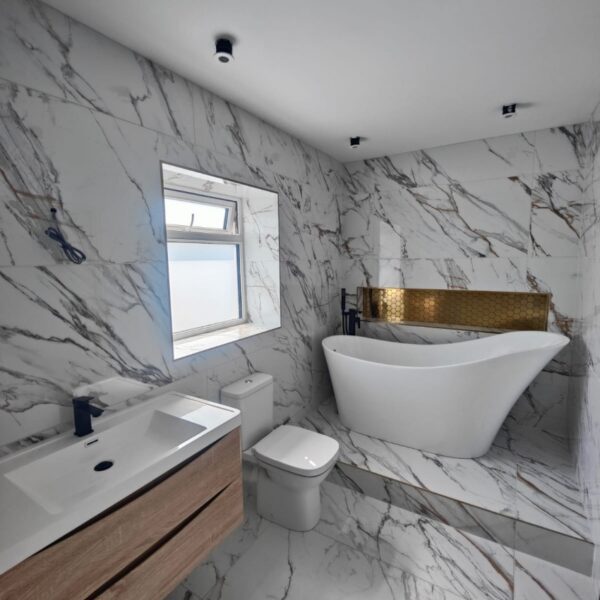 Copper Carrara Tile Bathroom 1